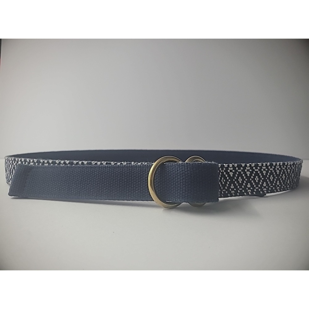 J Crew Belt Women Blue White M Medium Double Loop Fabric Canvas Length 44 Inches
